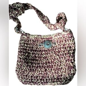 Crochet Bag Crossbody Purse Hand made Crochet in dark purple and beige